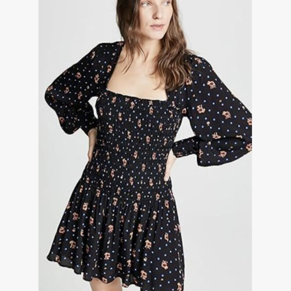 Free People Black 'Two Faces' Smocked Mini Dress - Size S